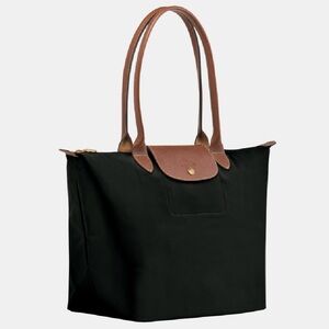 Black Tote Bag with Brown Handles
